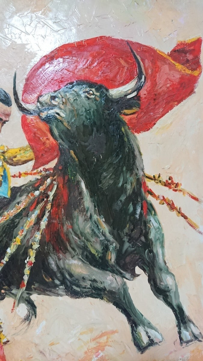 Original Lopez Canito Oil Painting On Canvas " Muleta " Signed Framed