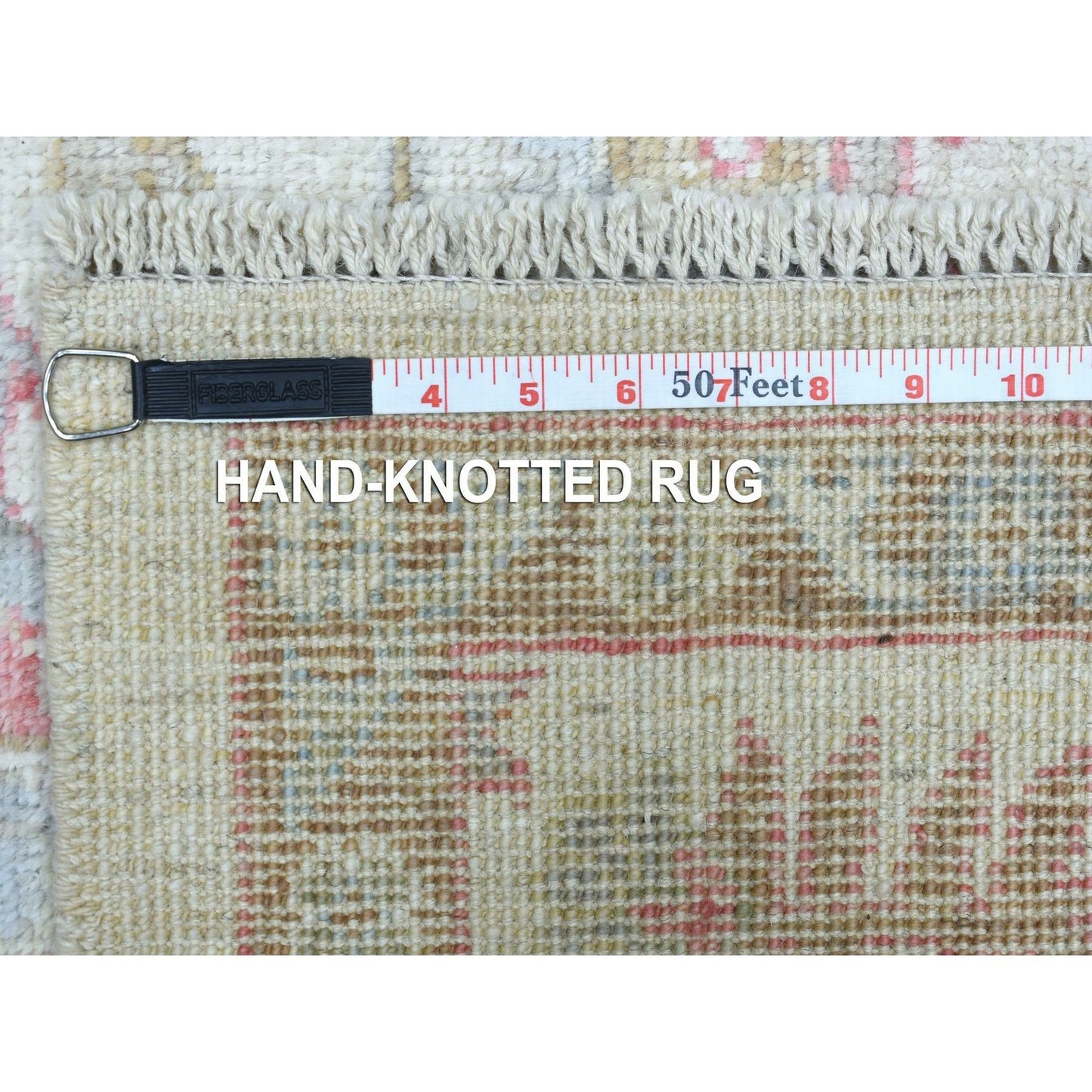 6'4"X9'6" Soft Wool Hand Knotted Ivory Afghan Angora Oushak Rug