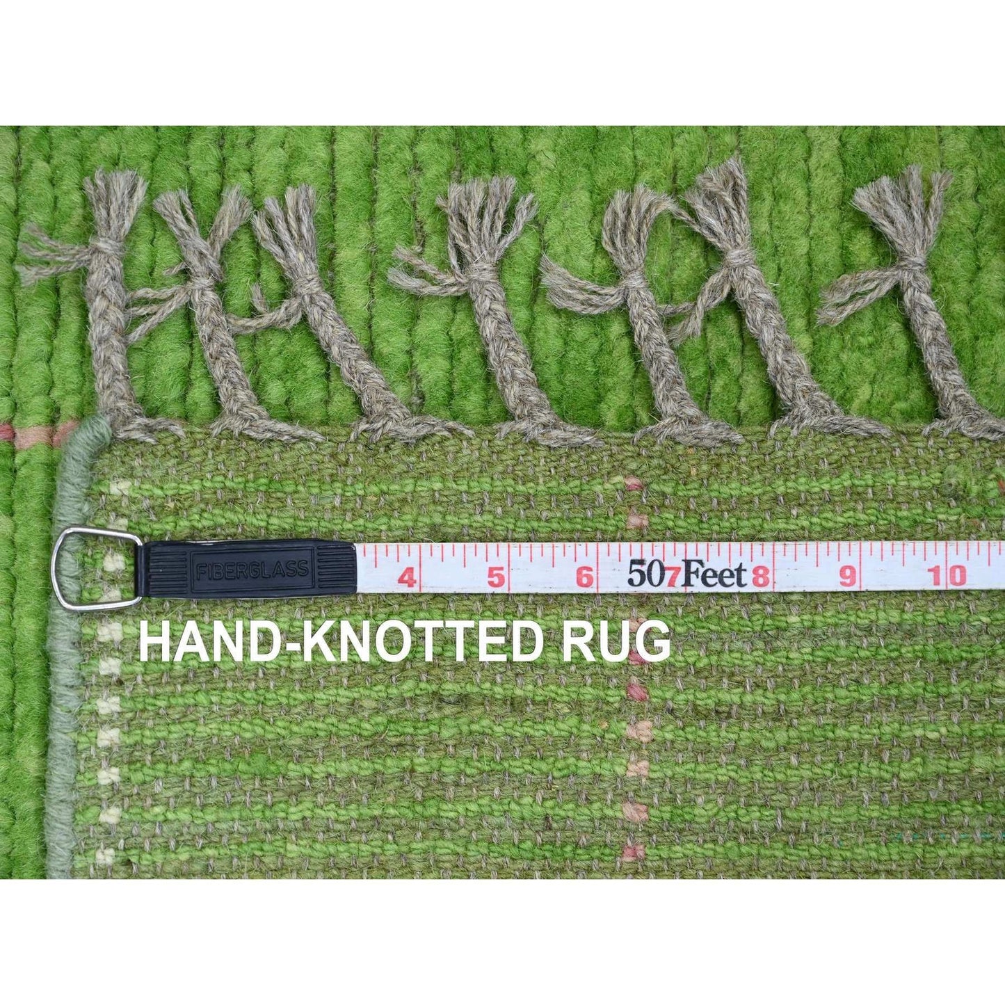 2'6"X9'1" Green Moroccan Weave Kite Design Hand Knotted Wool Runner Rug