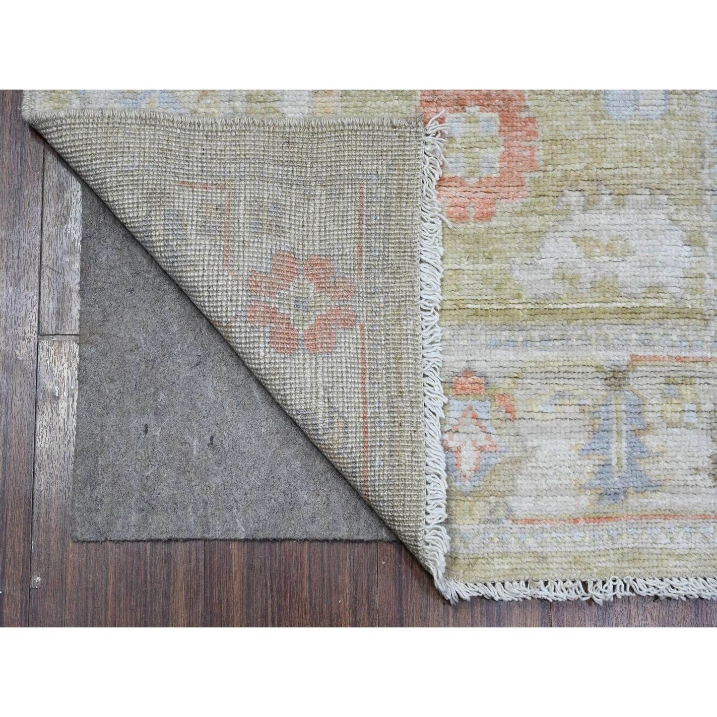 2'8"X11'6" Old Moss Green Rural Design Angora Oushak Oriental Runner Rug