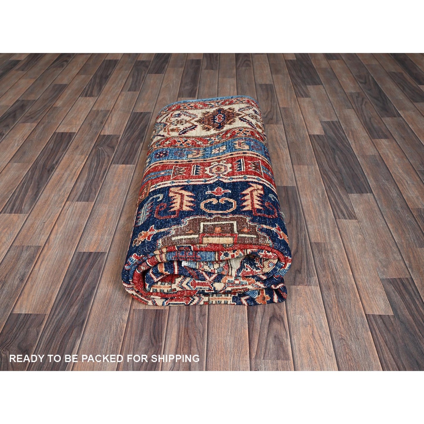 6'1"X11'7" Blue Aryana Grade Seeripe Heris Wool Hand Knotted Runner Rug