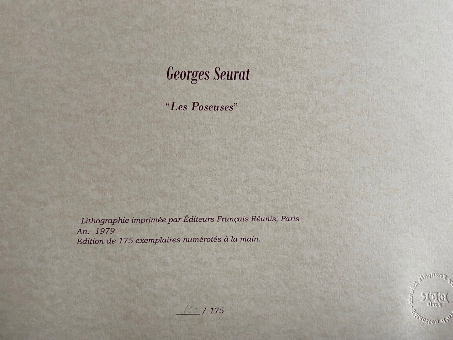 Georges Seurat, Lithograph Coa 175 Ex. Signed Op Numbered In Pencil Crayon