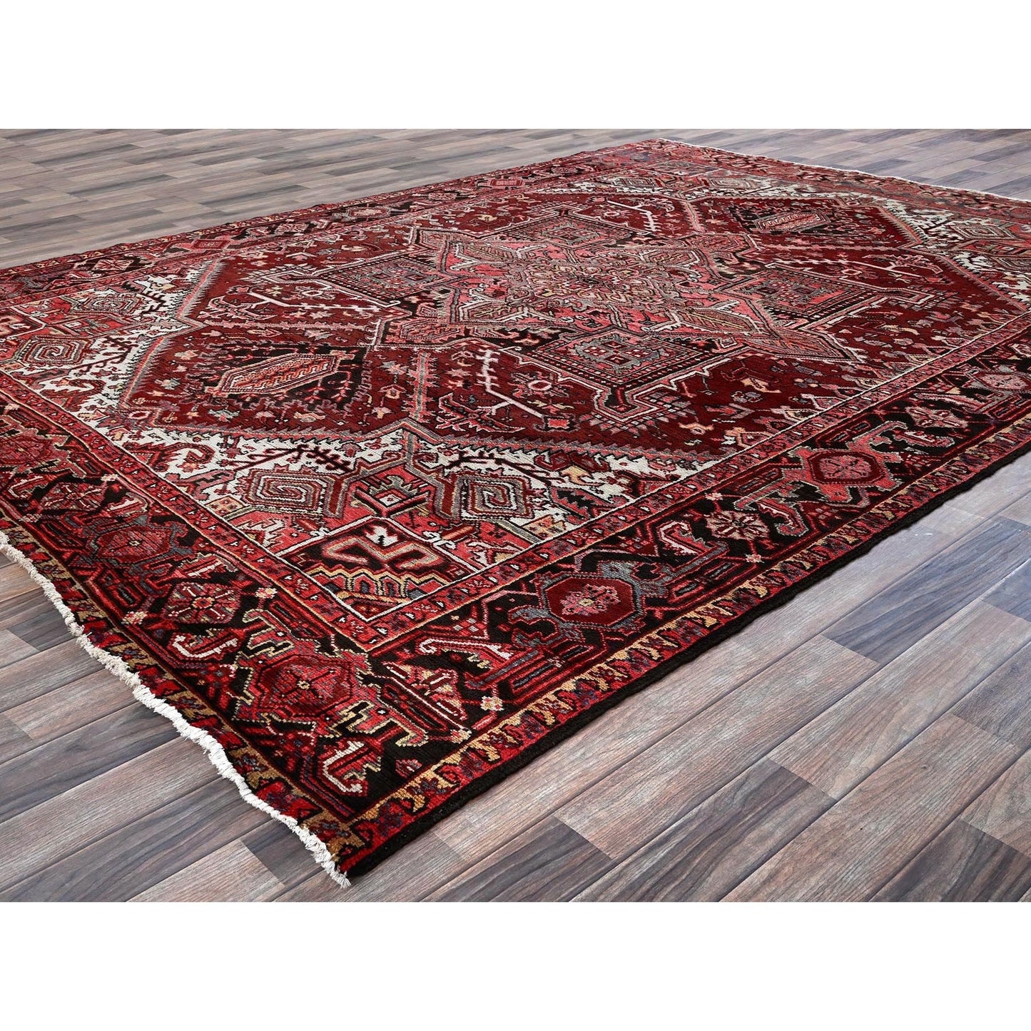 7'10"X10'6" Blush Red Vintage Zoroastrian Heris Pure Wool Hand Knotted Rug