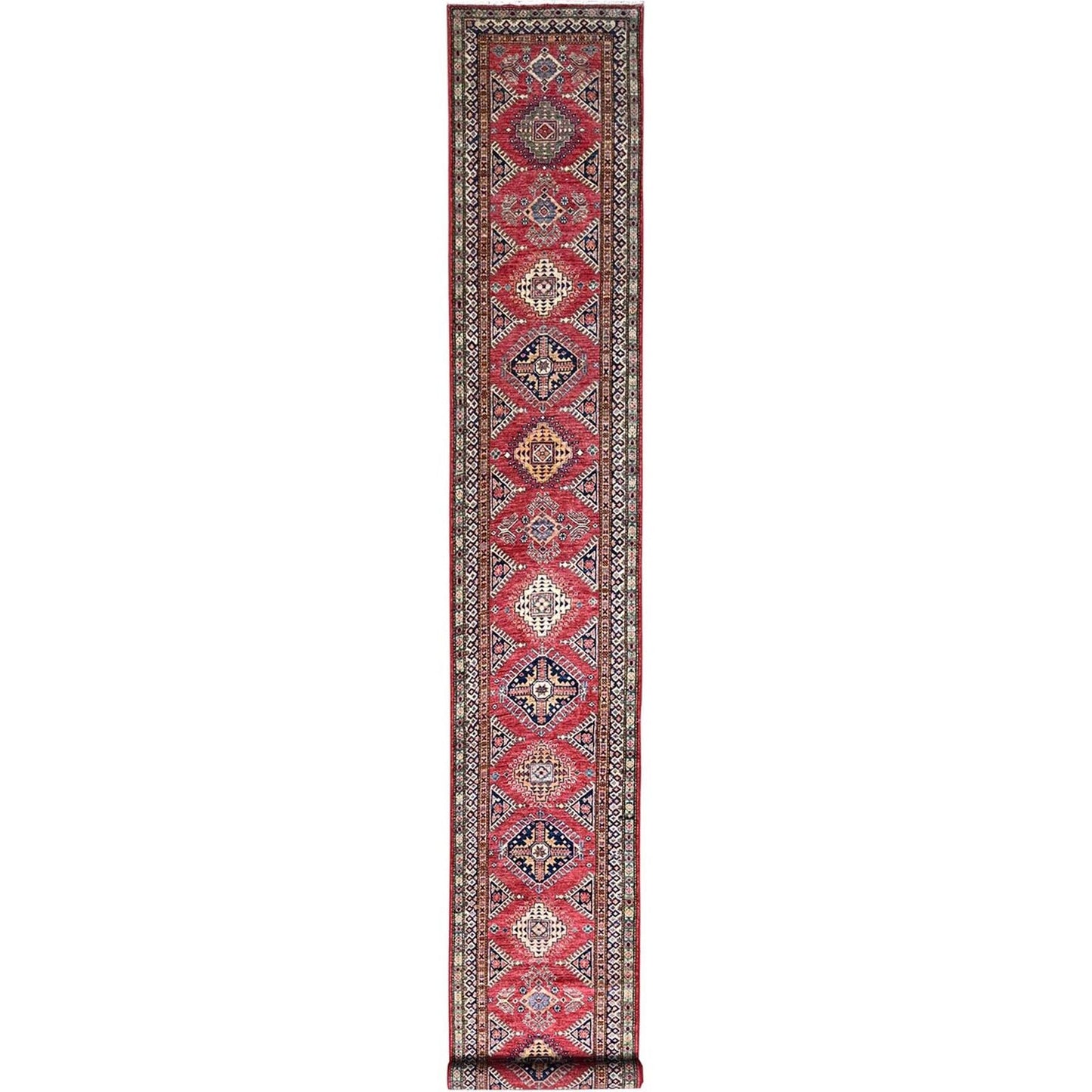 2'8"X20'10" Red Super Kazak Hand Knotted Wool Xl Runner Oriental Rug