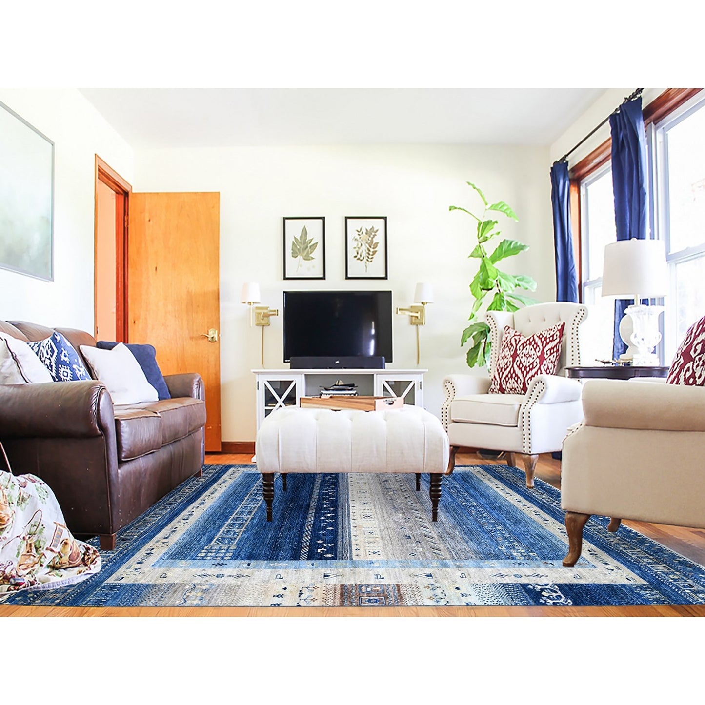 8'X9'7" Dark Sapphire Blue Fine Kashkuli Gabbeh Hand Knotted Oriental Rug