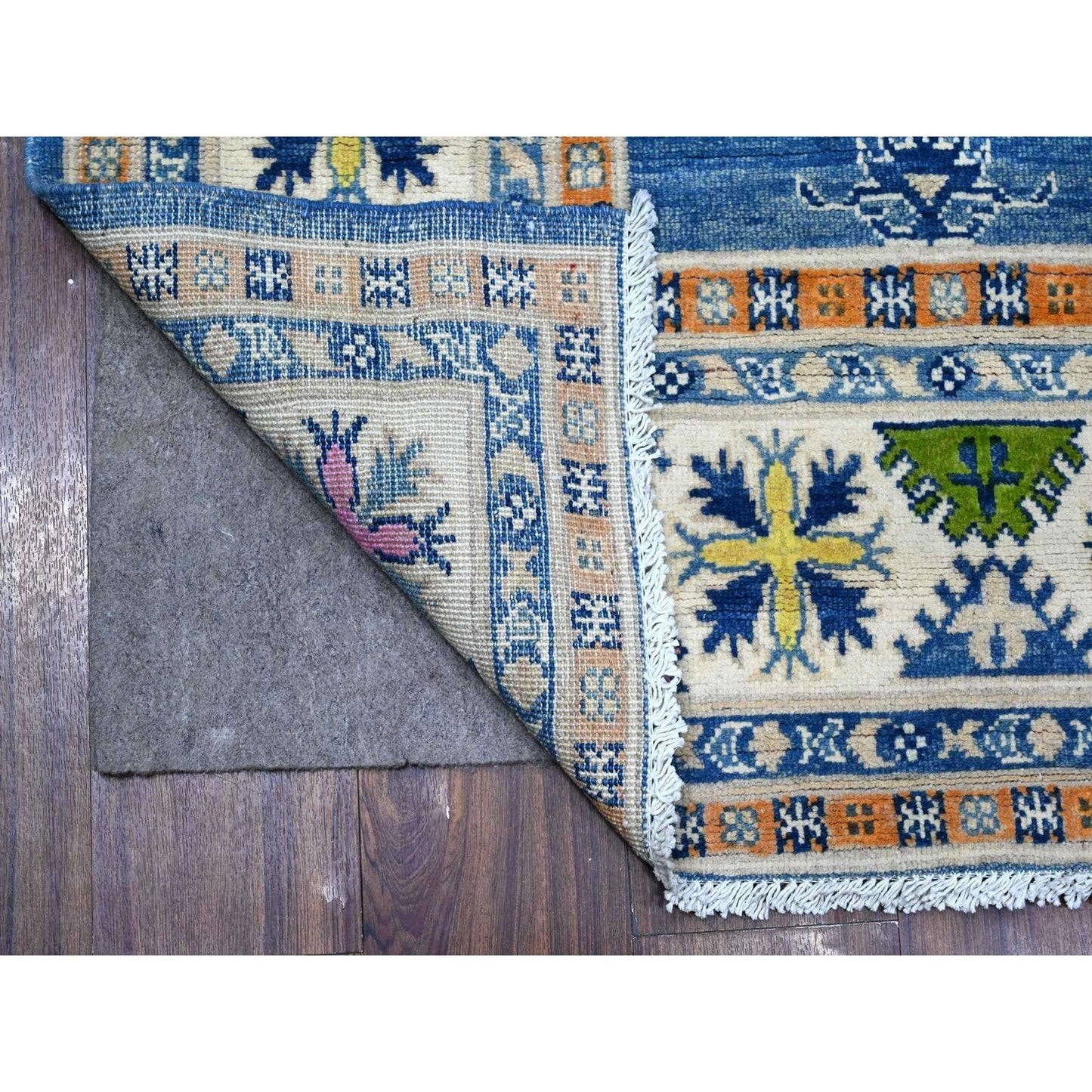 5'5"X7'9" Chelsea Blue Fusion Kazak Soft Wool Hand Knotted Oriental Rug