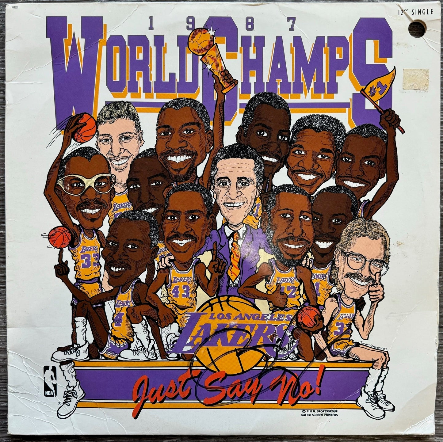 Pat Riley Signed L.A. Lakers 1987 World Champs - Just Say No! Original Vinyl Alb