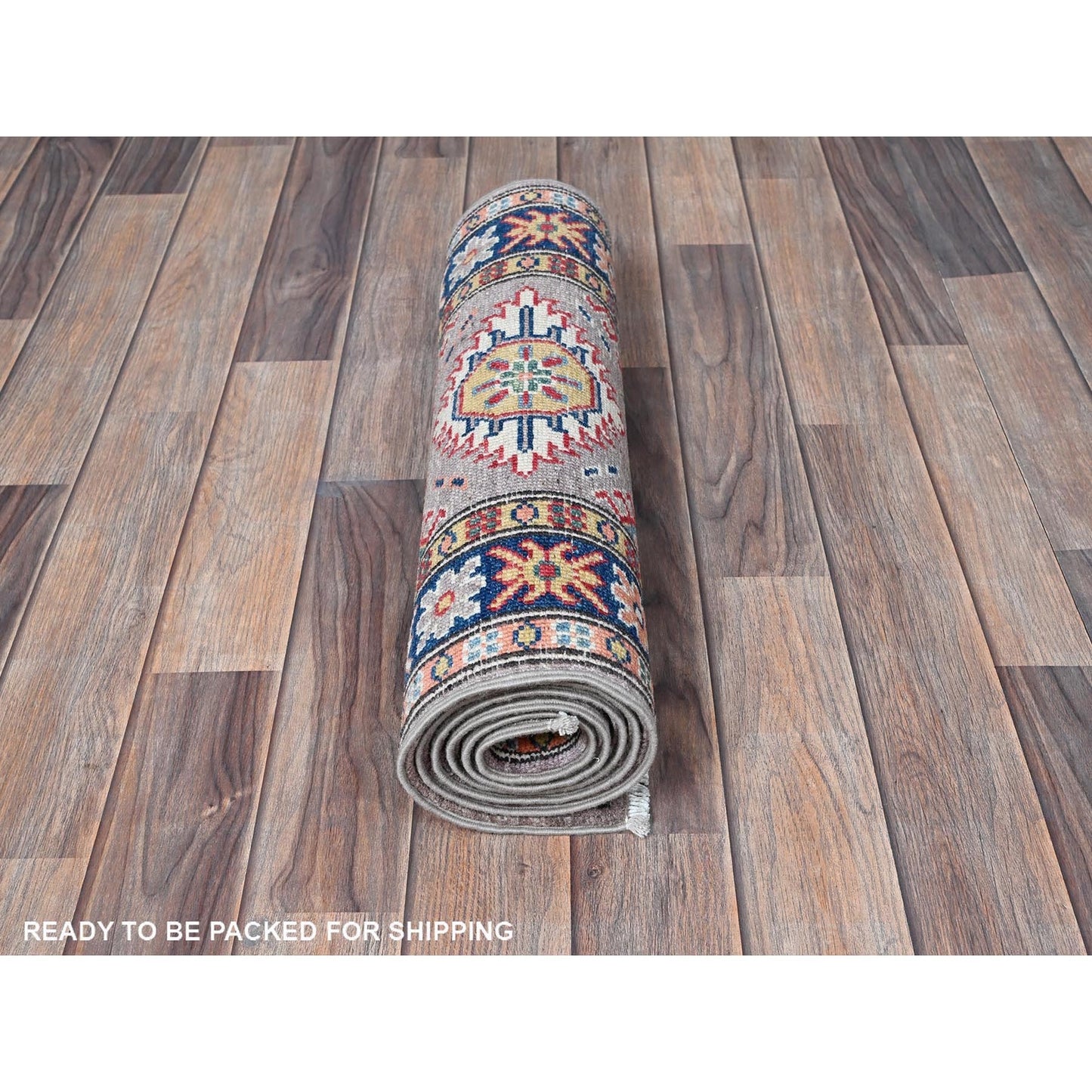 2'X5'9" Brown Kazak With Tribal Design Hand Knotted Soft Wool Runner Rug