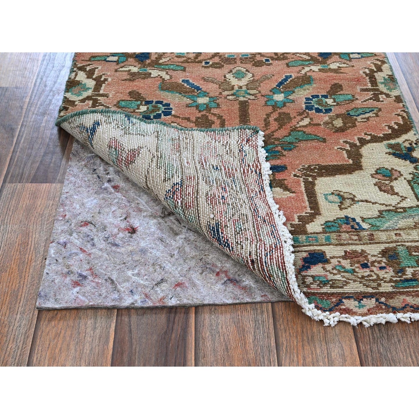 2'X9' Salmon Pink Vintage Zoroastrian Heris Hand Knotted Wool Runner Rug