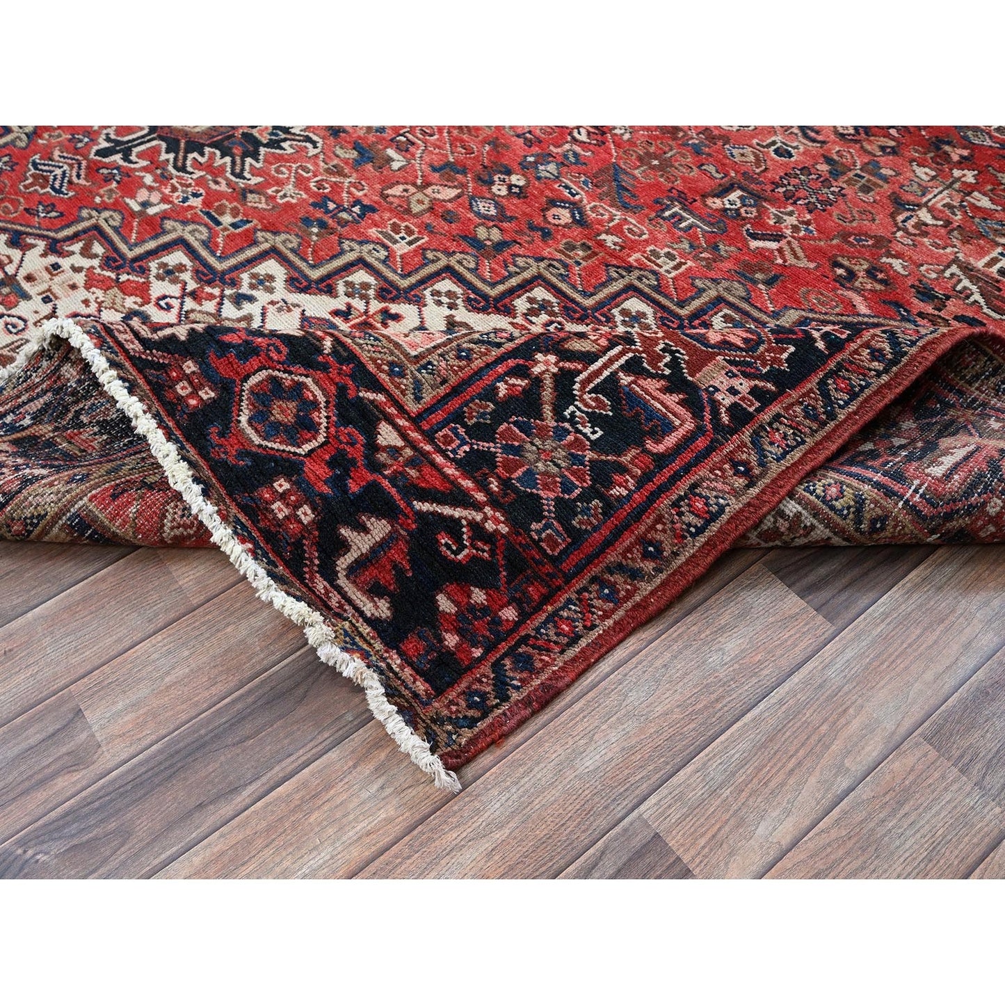 9'5"X11' Red Vintage Zoroastrian Heris Pure Wool Hand Knotted Squarish Rug