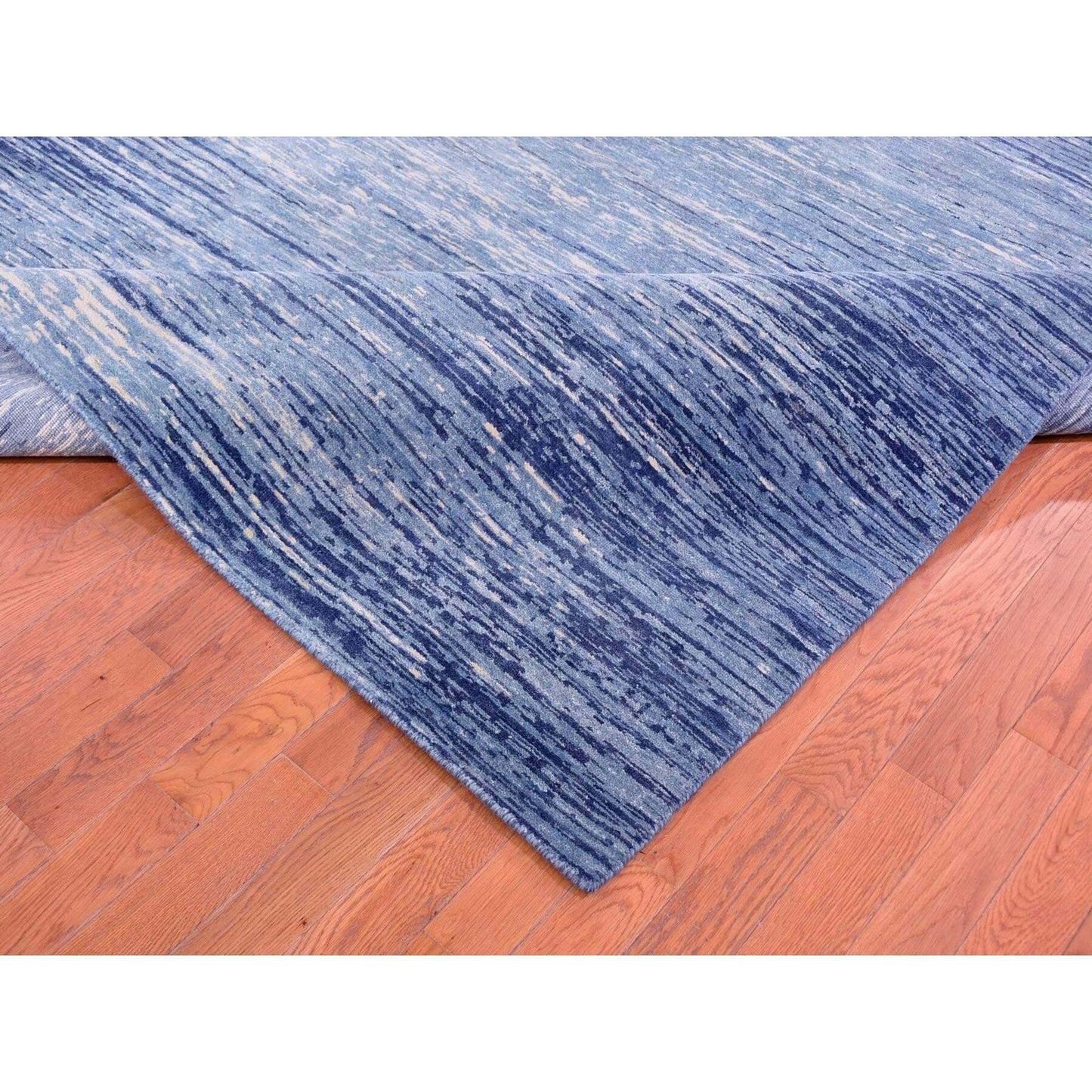 10'1"X14'1" Blue Oceanic Pure Wool Ombre Design Hand Made Oriental Rug