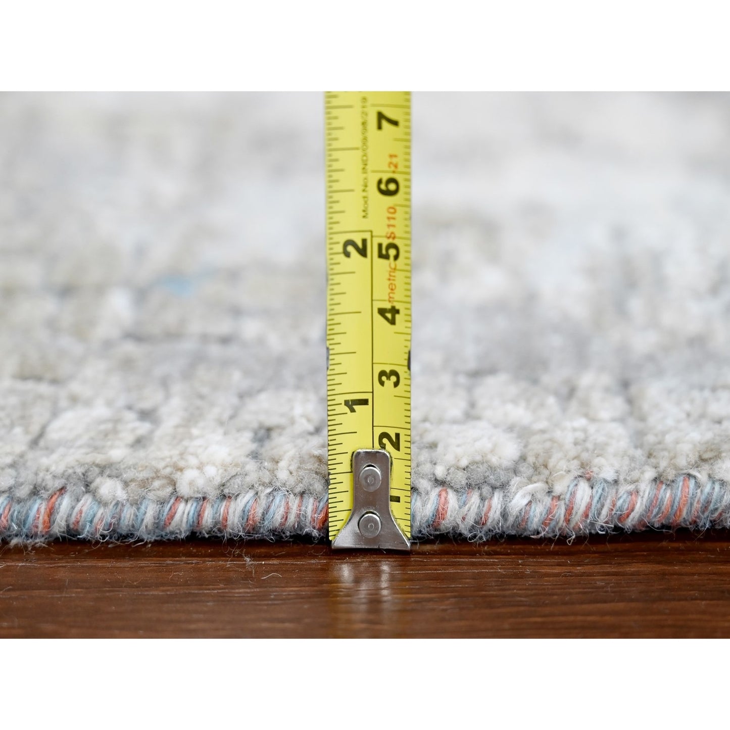 2'7"X5'10" Orange Abstract Design Wool And Silk Hand Knotted Runner Rug
