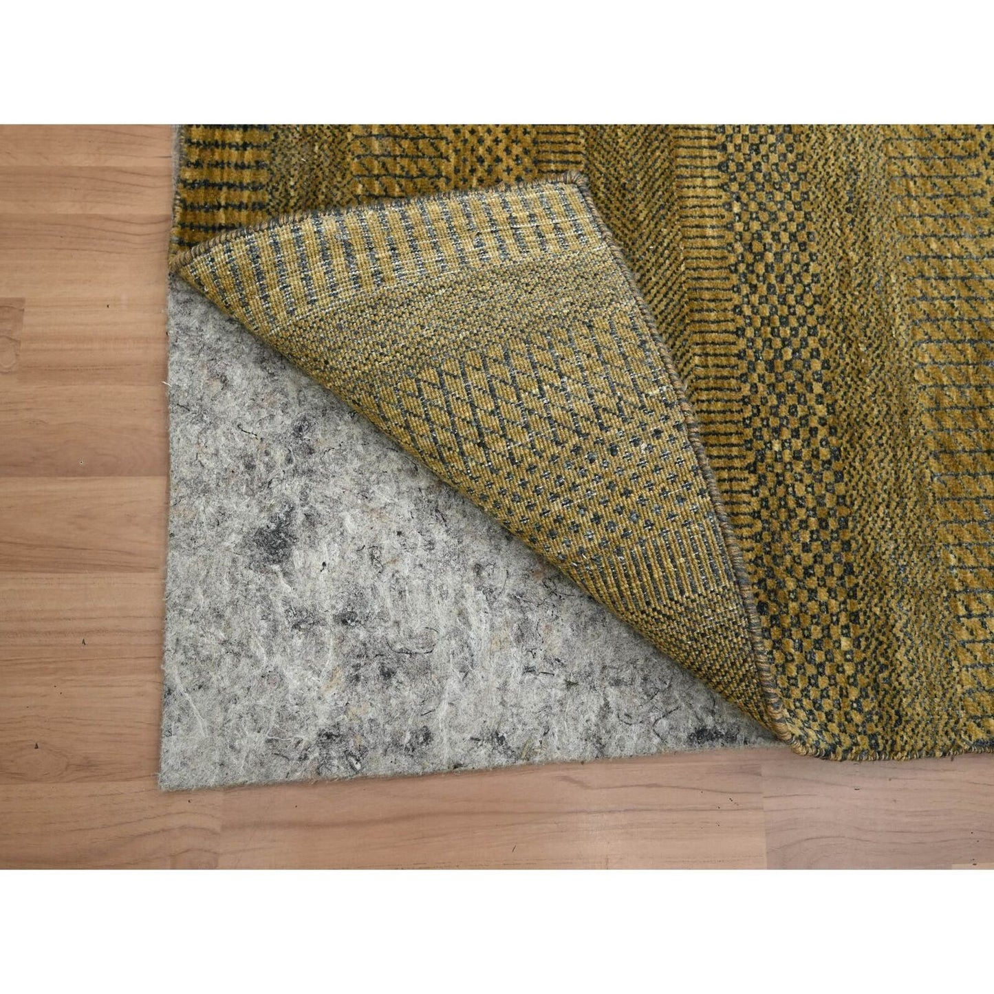 2'8"X12'3" Brown Modern Grass Design Hand Knotted Wool & Silk Runner Rug