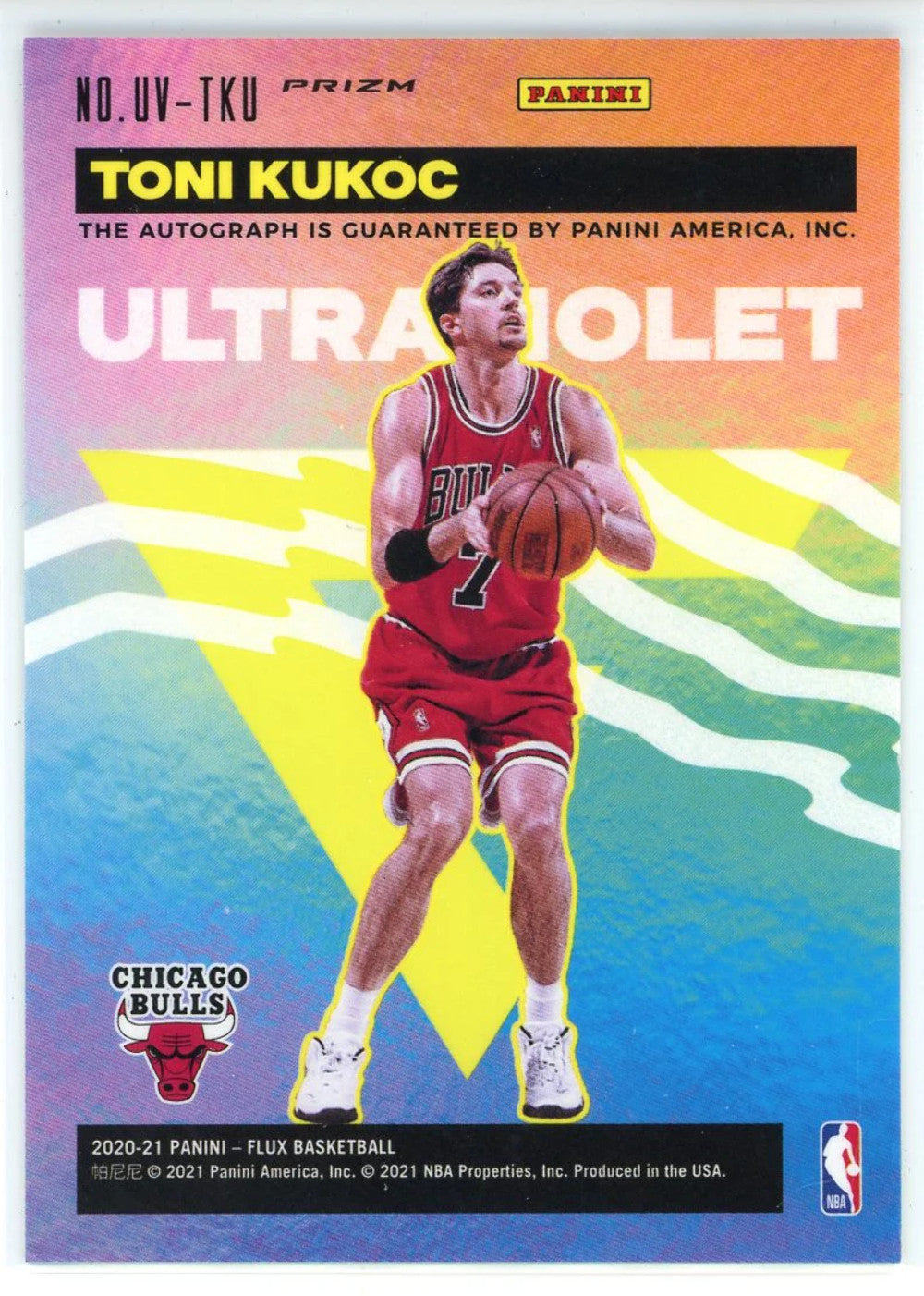 Toni Kukoc Autographed 2020-21 Panini Flux Ultraviolet Prizm Card #Uv-Tku