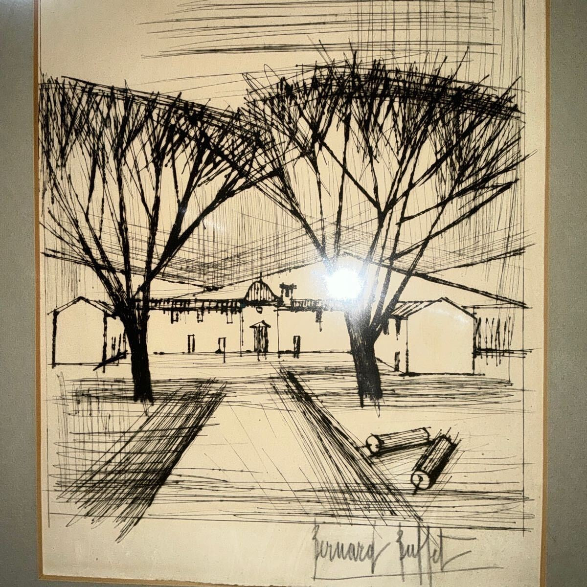 Bernard Buffet Original Etching "Landscape" Hand Signed, Framed, Mitsukoshi