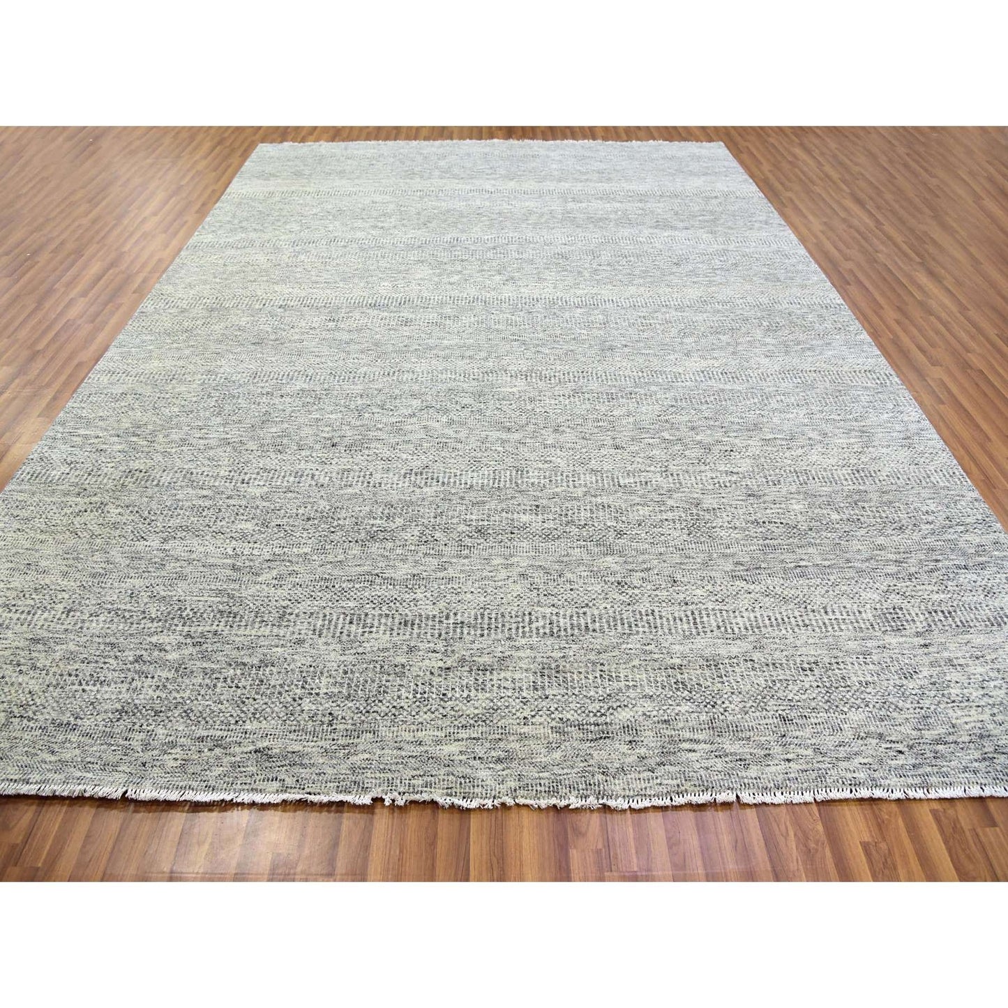 10'X13'10" Vintage Gray Undyed Wool Grass Hand Knotted Oriental Rug