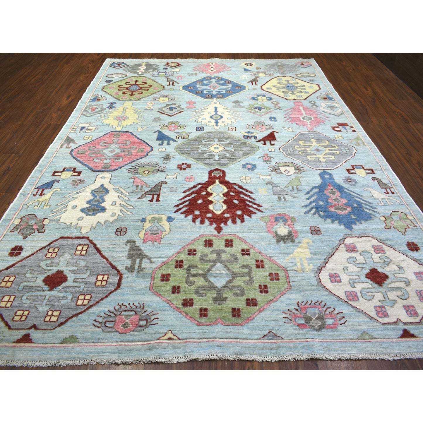 8'10"X11'8" Blue Anatolian Design Soft Wool Hand Knotted Oriental Rug