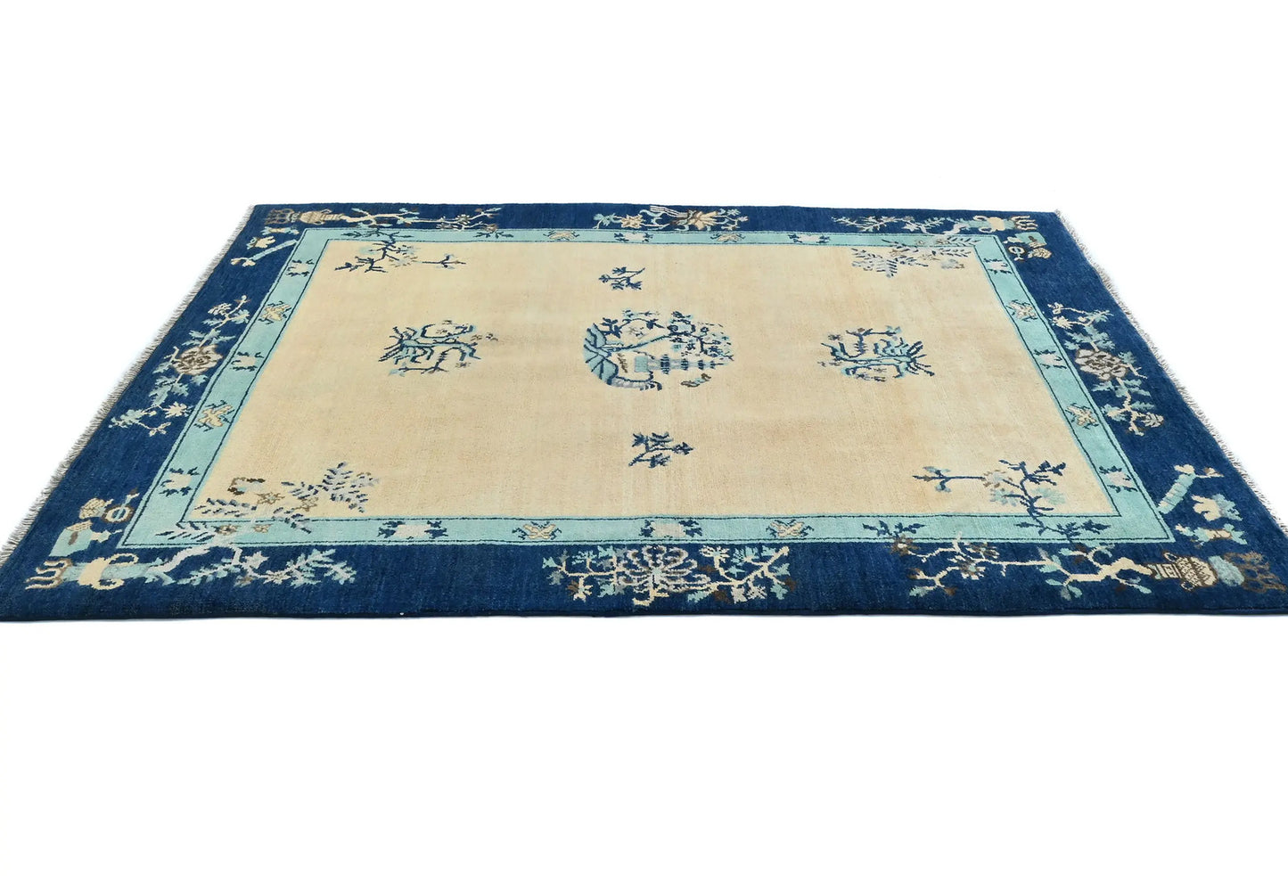 Handmade Kazak Oushak Rug 5X6 Ft Bordered Modern