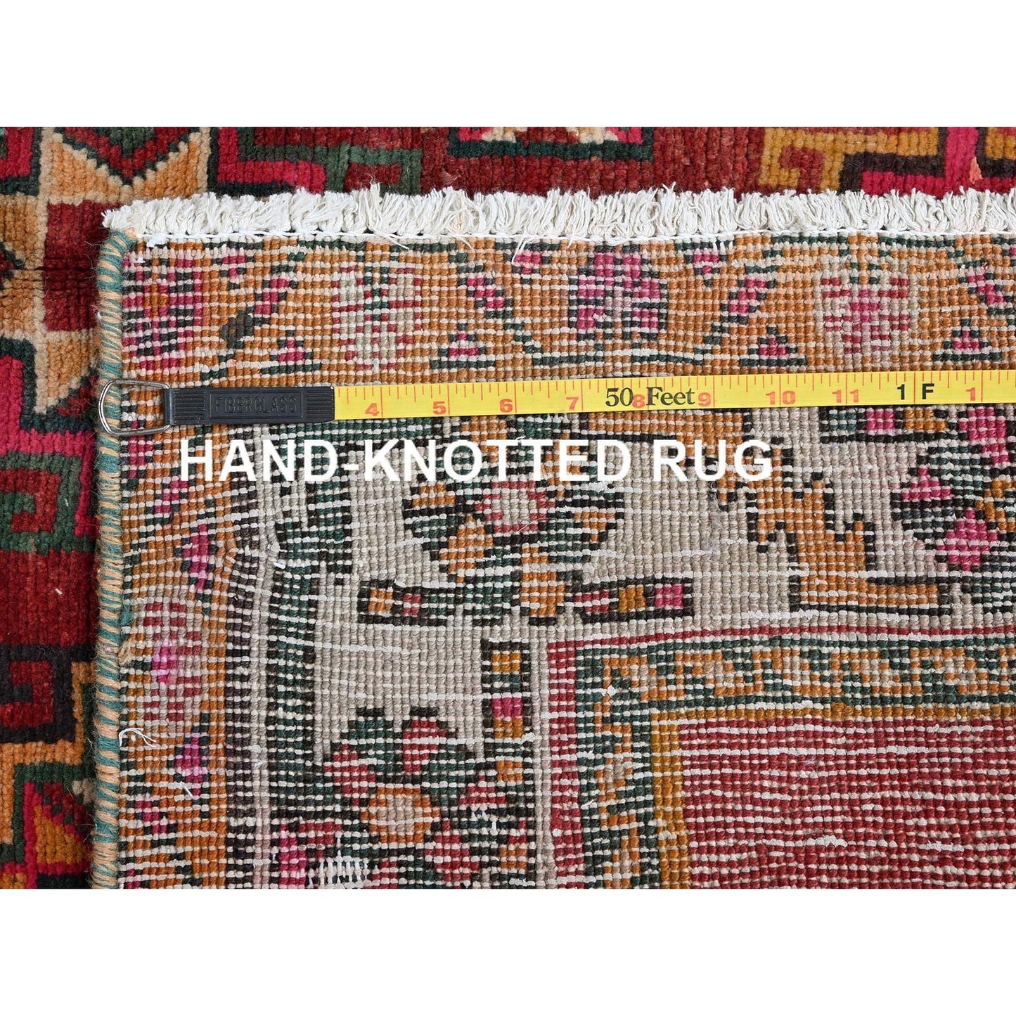 4'4"X7'4" Red Vintage Zoroastrian Caucasian Gul Design Knotted Wool Rug