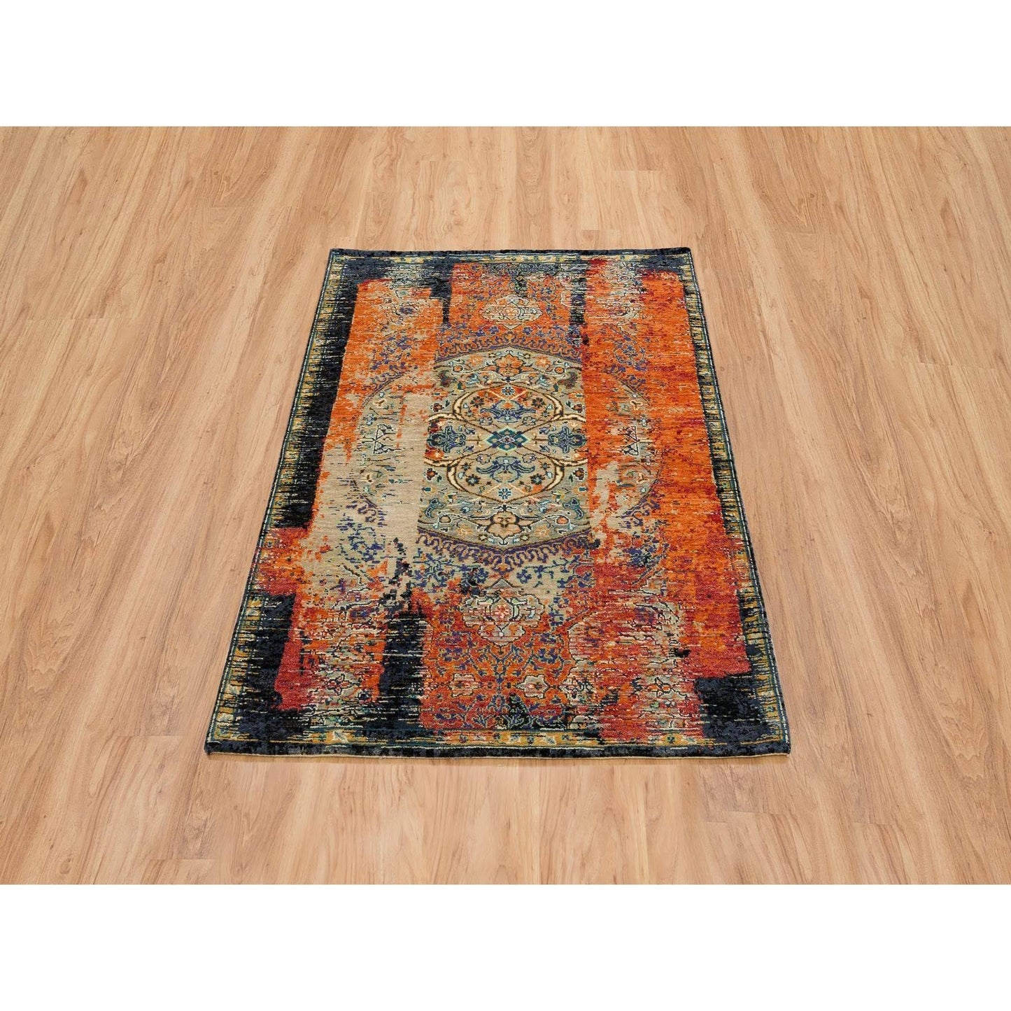 4'3"X6'1" Rust Red Ancient Ottoman Erased Design Wool Hand Knotted Rug