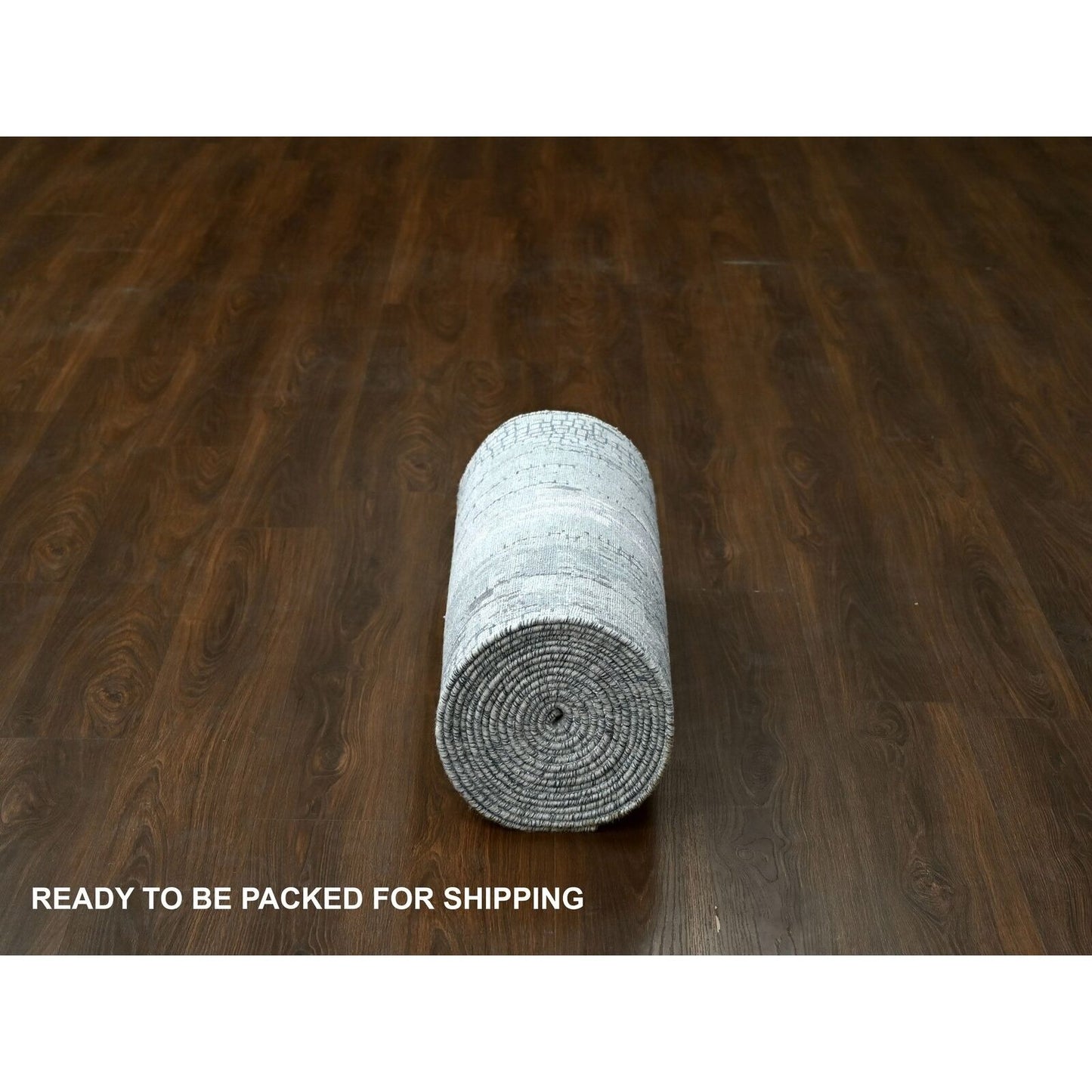 2'8"X25'7" Gray Abstract Design Wool And Silk Hand Knotted Xl Runner Rug