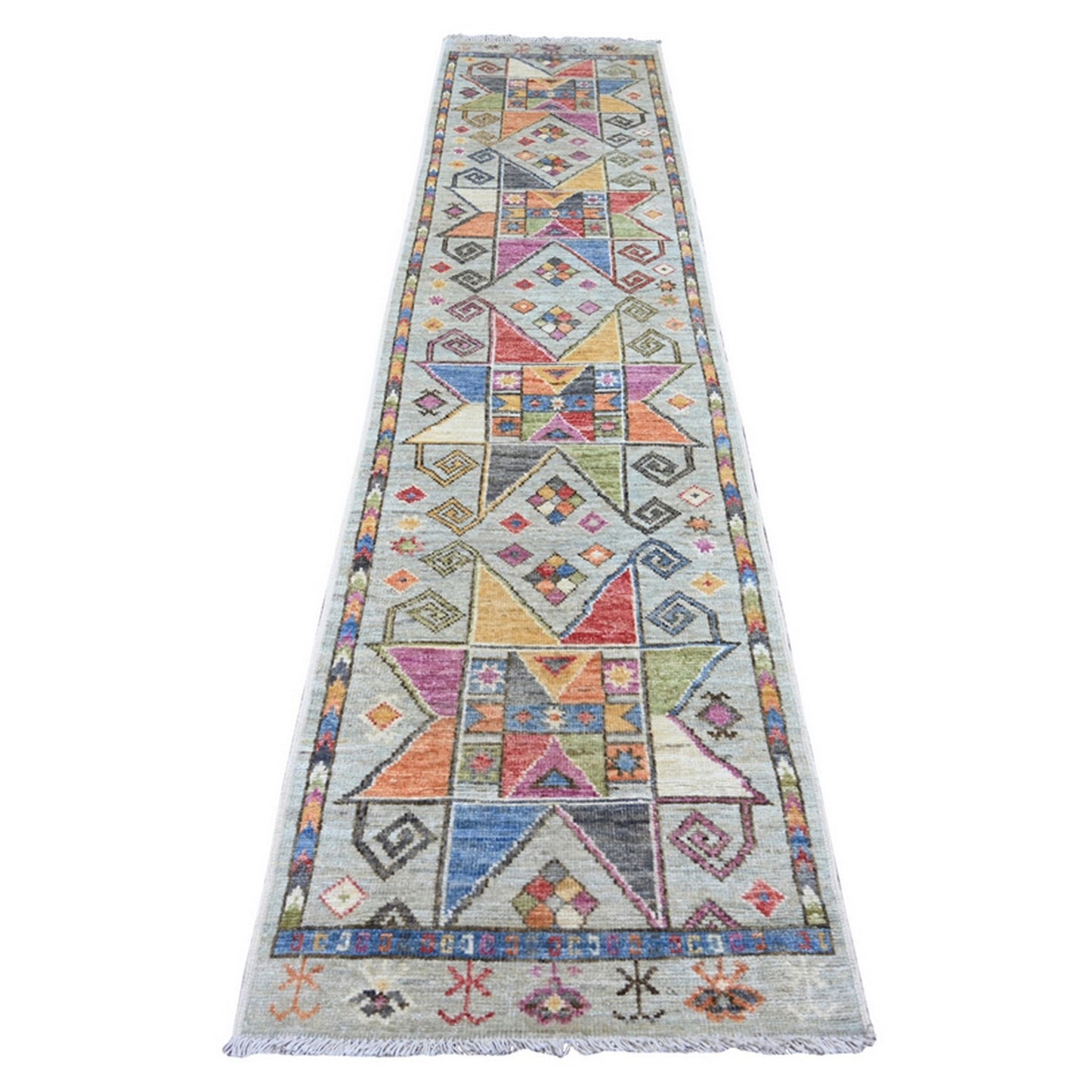 2'8"X11'8" Gray Rug Anatolian Village Inspired Hand Knotted Wool Runner