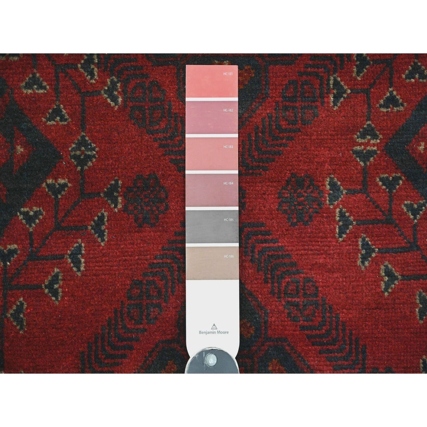 2'7"X6'3" Red All Wool Andkhoy Geometric Pattern, Hand Knotted Runner Rug