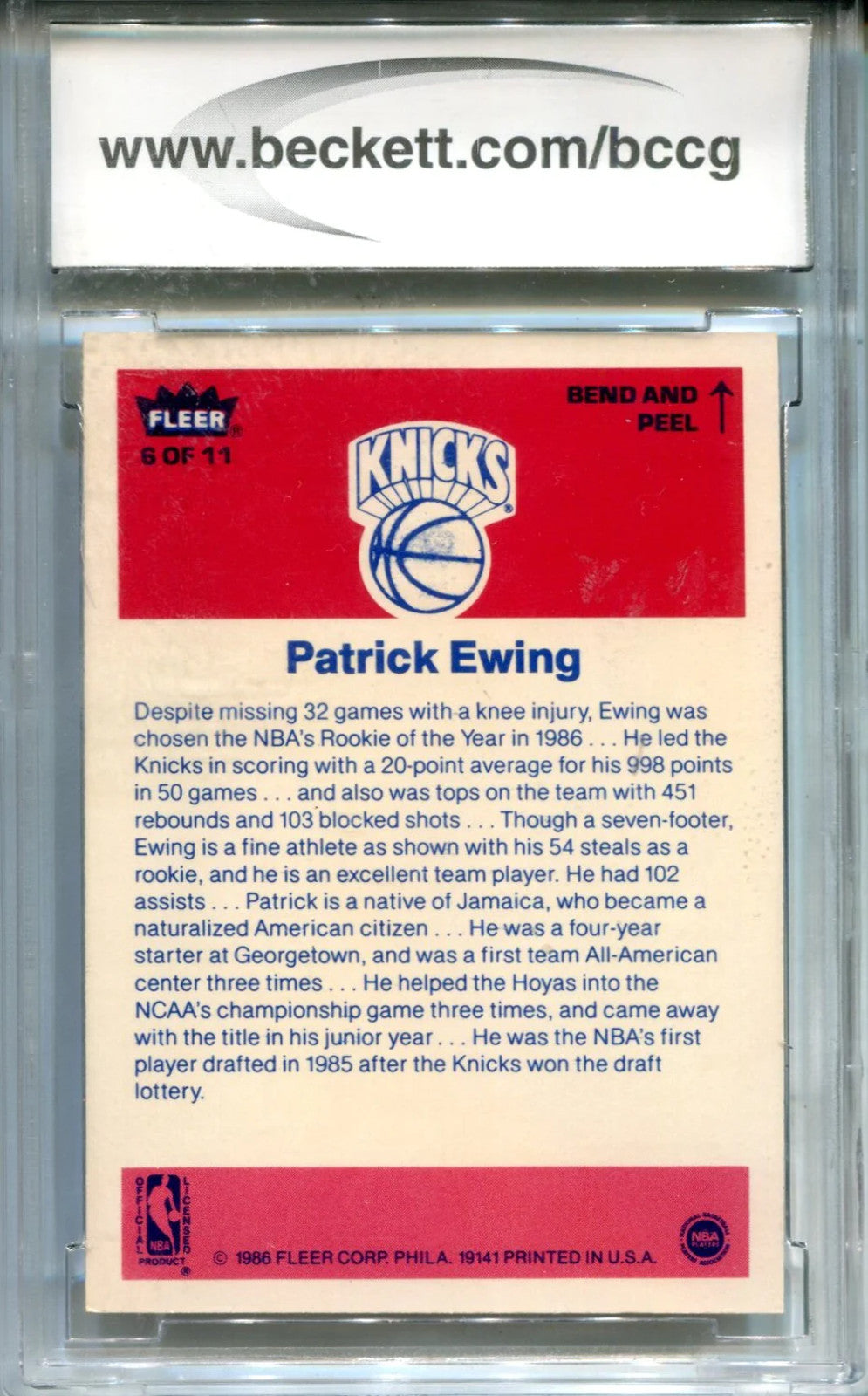 Patrick Ewing 1986-87 Fleer Stickers #6 Bccg