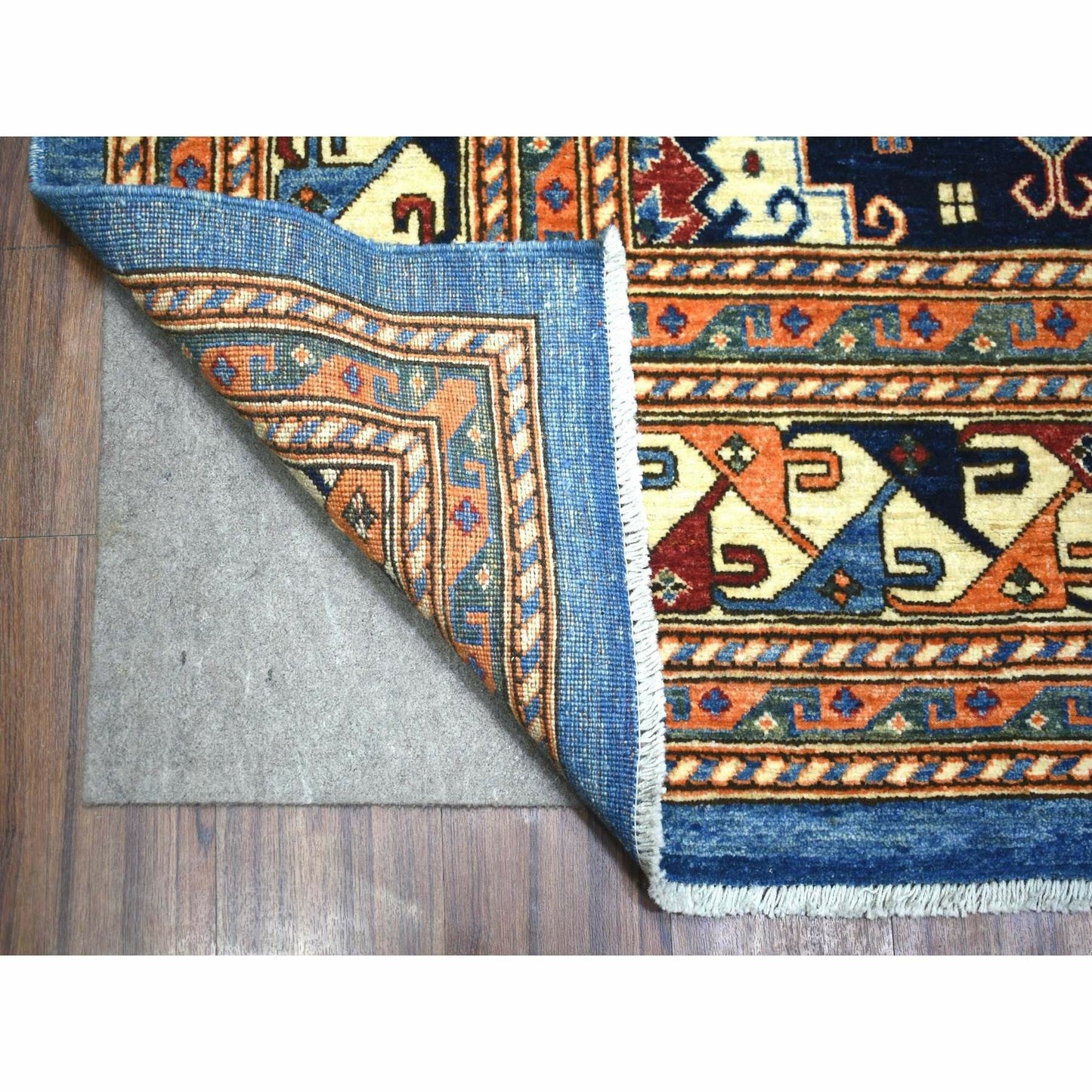 9'2"X11'10" Blue Afghan Ersari With Large Elements Wool Hand Knotted Rug