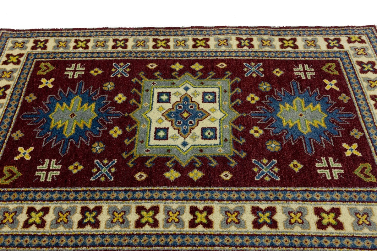 Kazak Maroon Red Geometric Tribal Oriental Rug