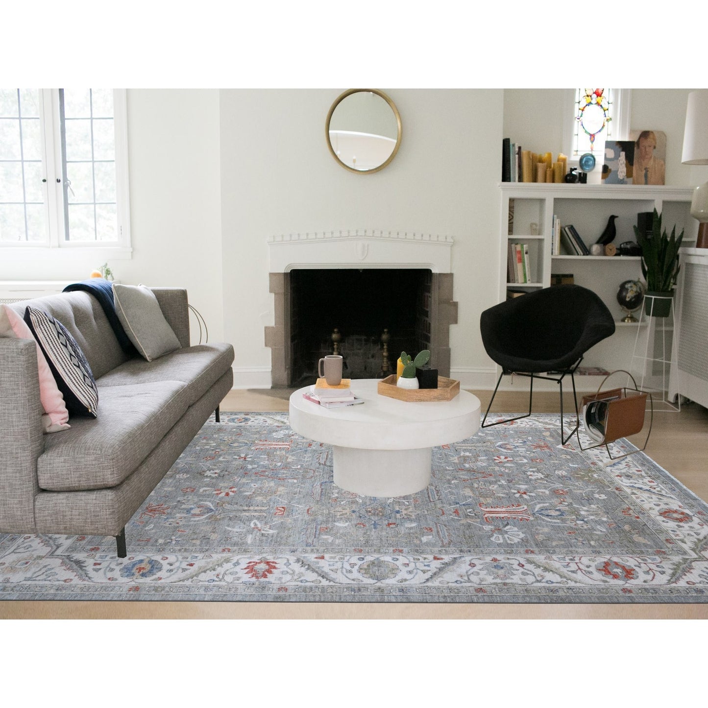 9'2"X11'10" Shark Gray Hand Knotted Heris All Over Design Peshawar Rug