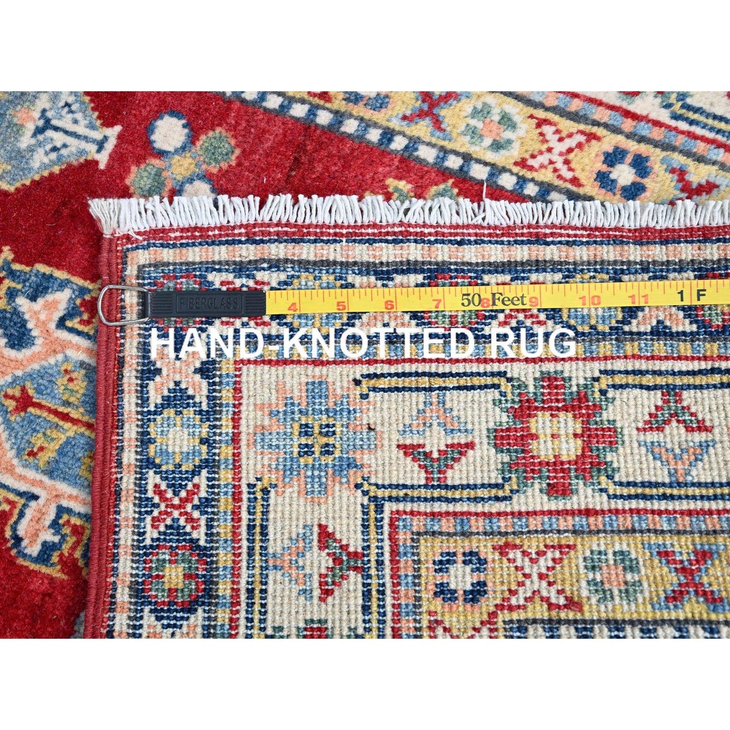 2'9"X6'10" Red Hand Knotted Wool Denser Weave Kazak Runner Oriental Rug