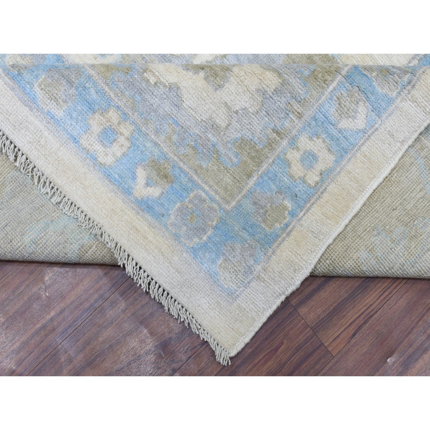 12'X14'7" Ivory Hand Knotted Afghan Angora Oushak Pure Wool Oversize Rug