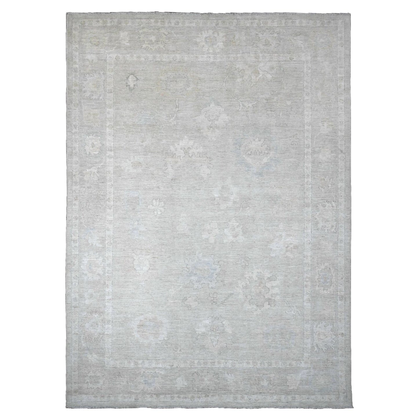 9'9"X13'4" Pastel Gray 100% Wool Afghan Angora Oushak Hand Knotted Rug