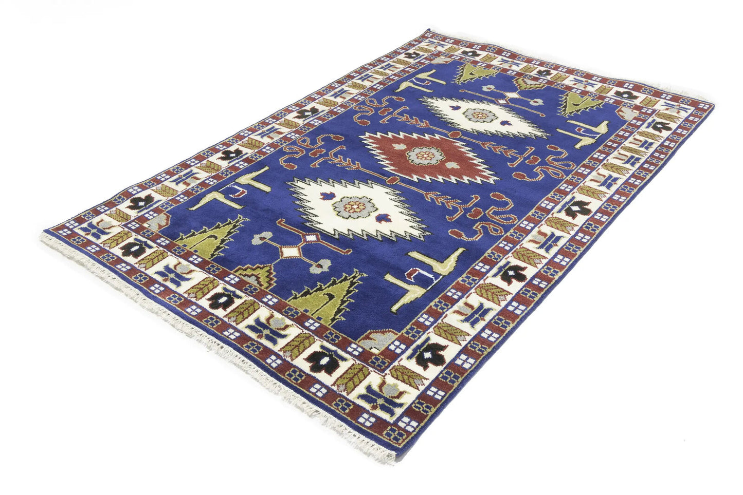 Kazak Oriental Rug Geometric Design Carpet Home