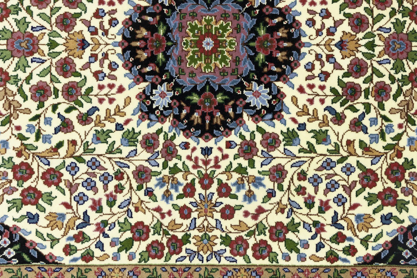 Handmade Kirman Oriental Rug Cream & Blue Floral