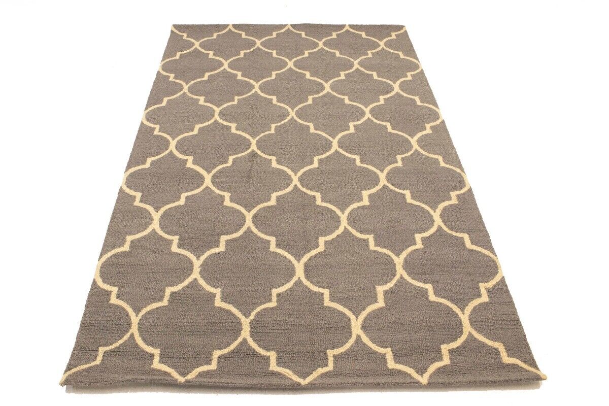 5X8 Ft Hand-Tufted Taupe Trellis Rug Wool Plush
