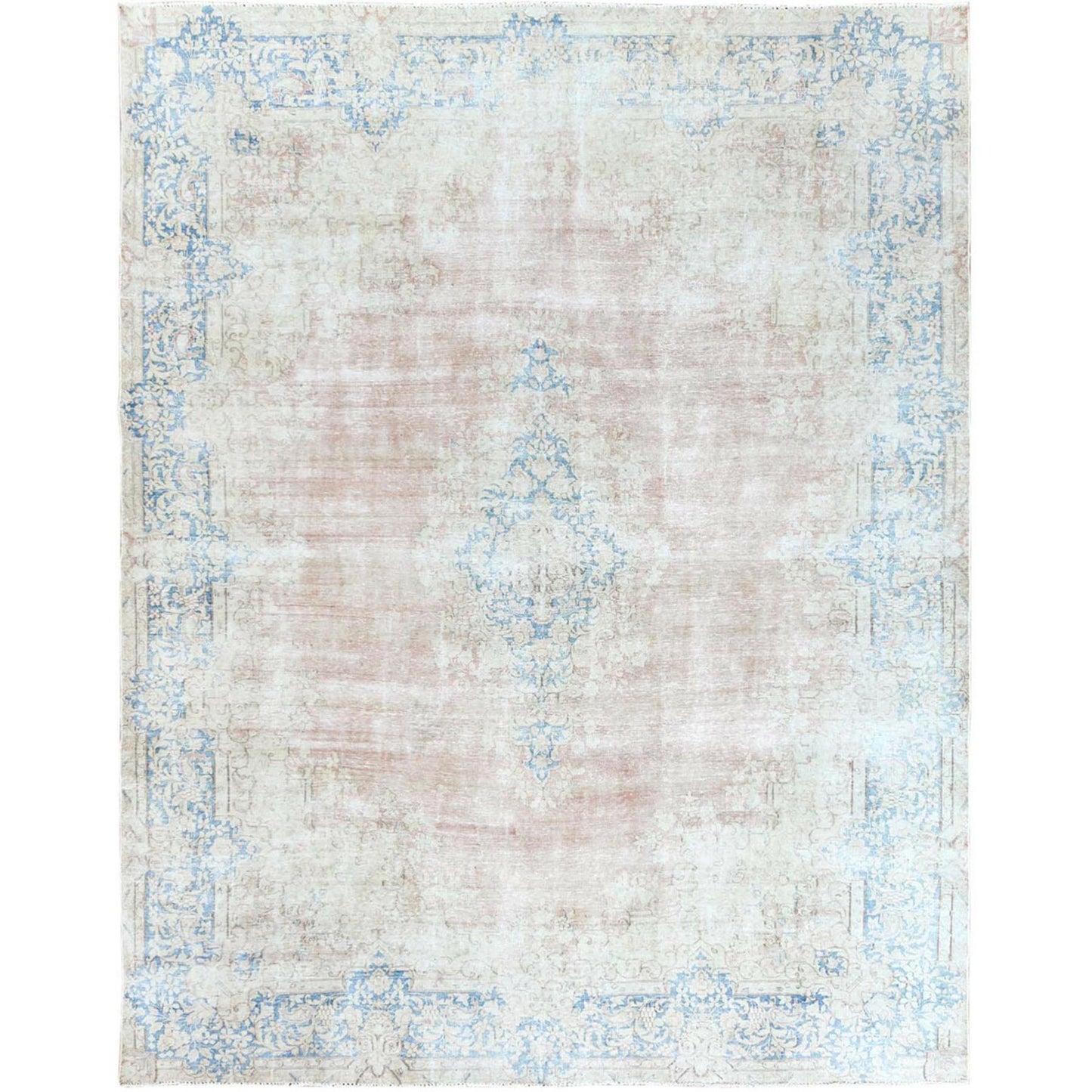 9'8"X12'9" Red Vintage Farsian Karman Worn Wool Hand Knotted Rug