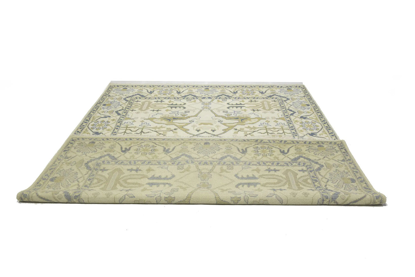 Handmade Oushak Oriental Rug Wool Carpet Floral