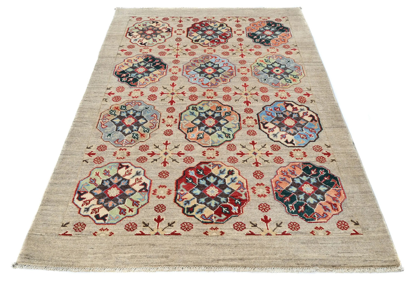 Handmade Kazak Oushak Rug 4X6 Ft Floral Modern