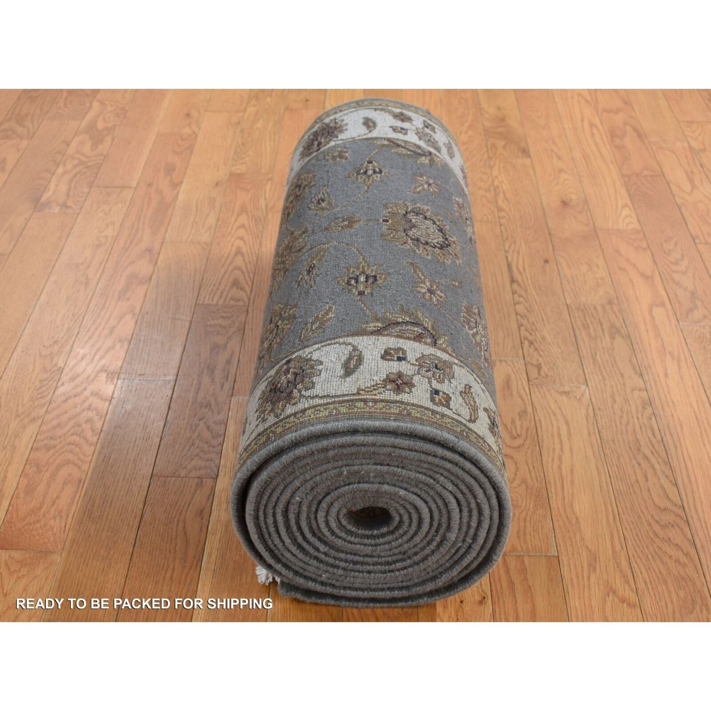 2'6"X20' Gray Rajasthan Design Wool And Silk Hand Knotted Xl Runner Rug