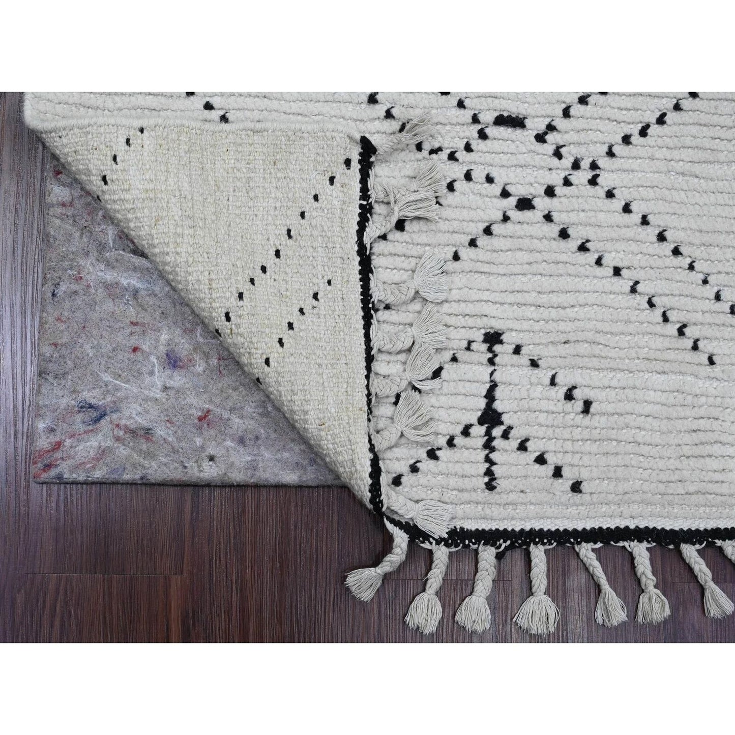 3'X12'8" White Geometric Moroccan Weave Soft Wool Hand Knotted Runner Rug