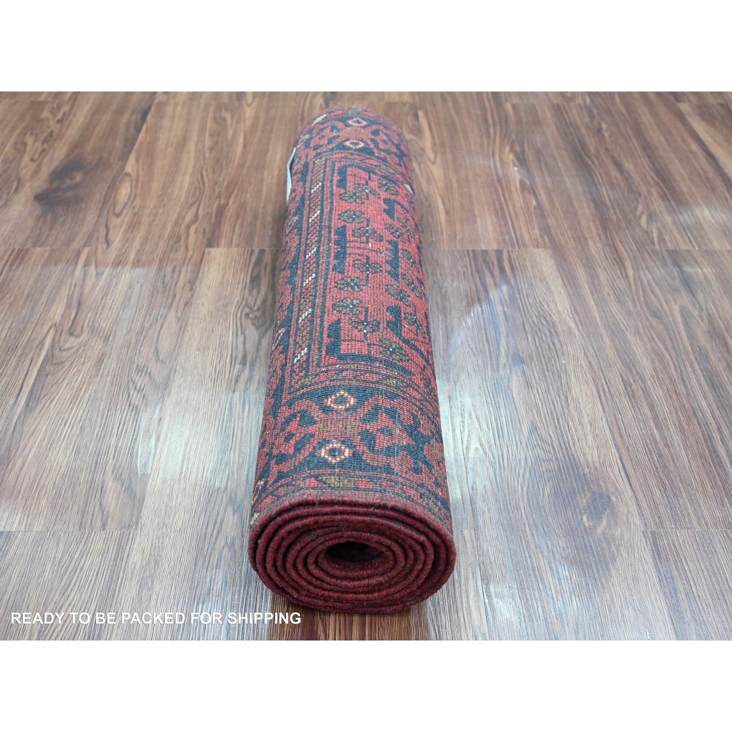 2'1"X7'9" Red Andkhoy Geometric Design Pure Wool Hand Knotted Runner Rug