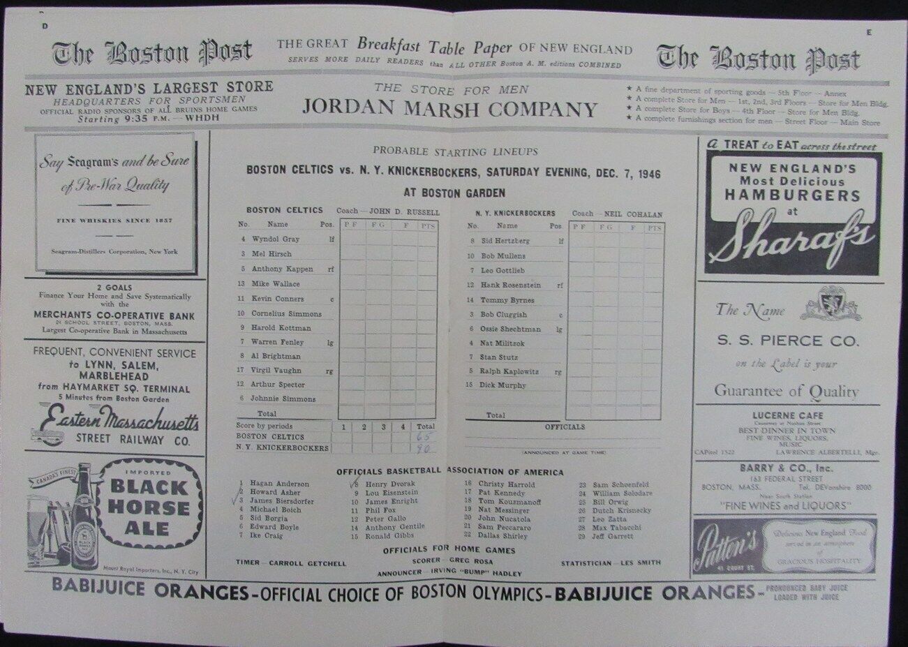Vintage 1946 Boston Celtics Vs. New York