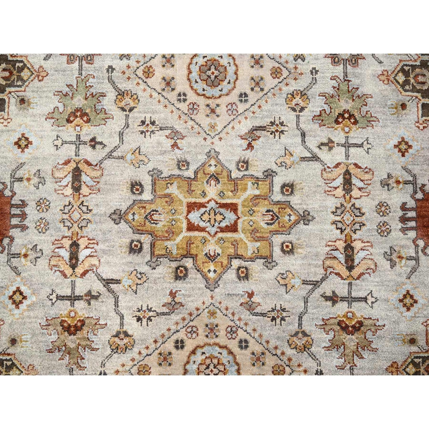 6'1"X11'10" Beige And Brown Karajeh Design Hand Knotted Wool Oriental Rug