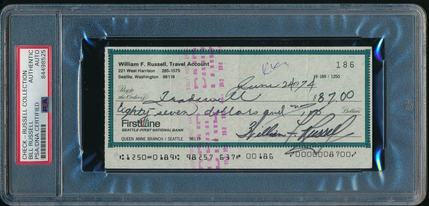 Bill Russell Hof Autographed/Signed 1974 Bank