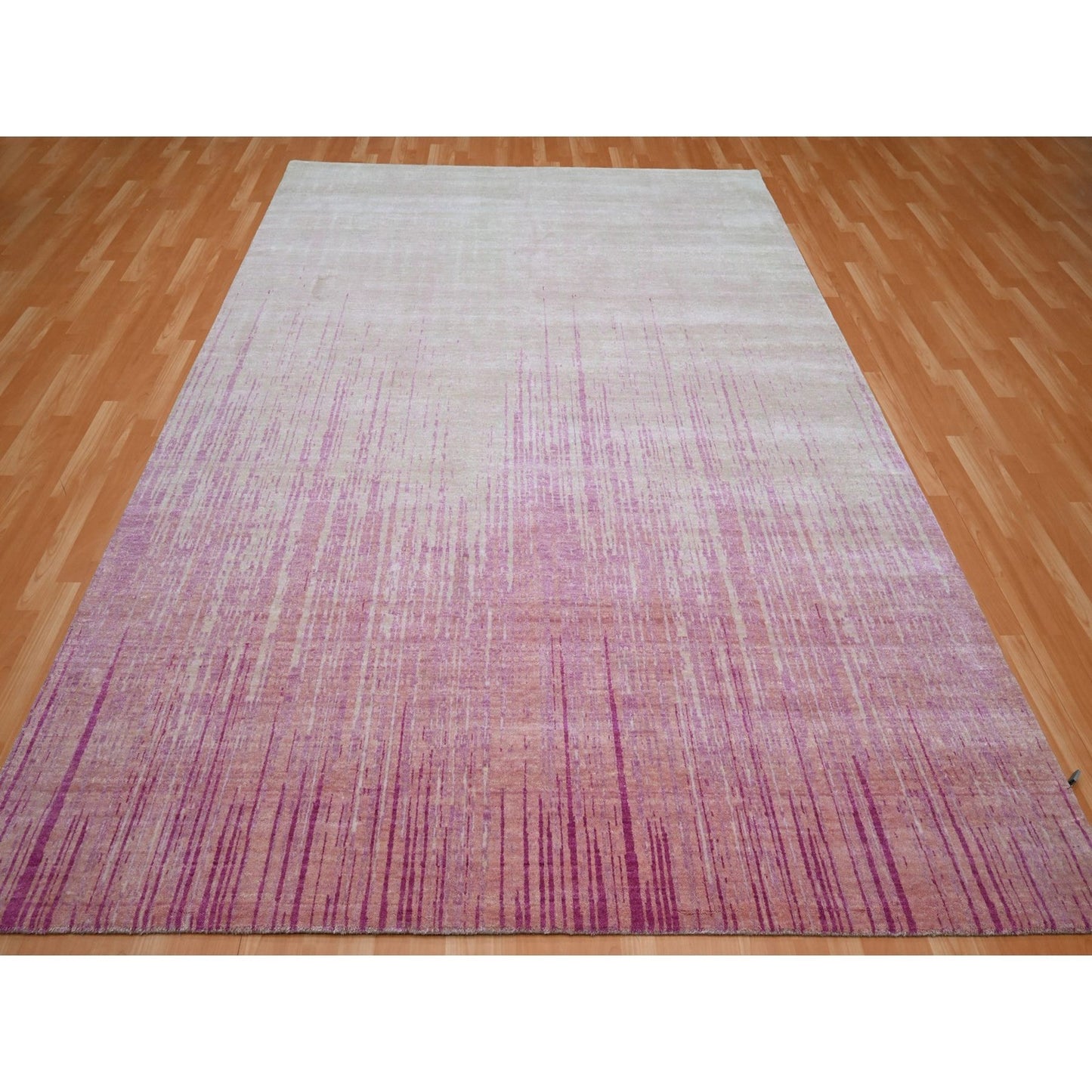 8'1"X10'4" Shades Of Pink Vertical Ombre Design Wool Hand Knotted Rug