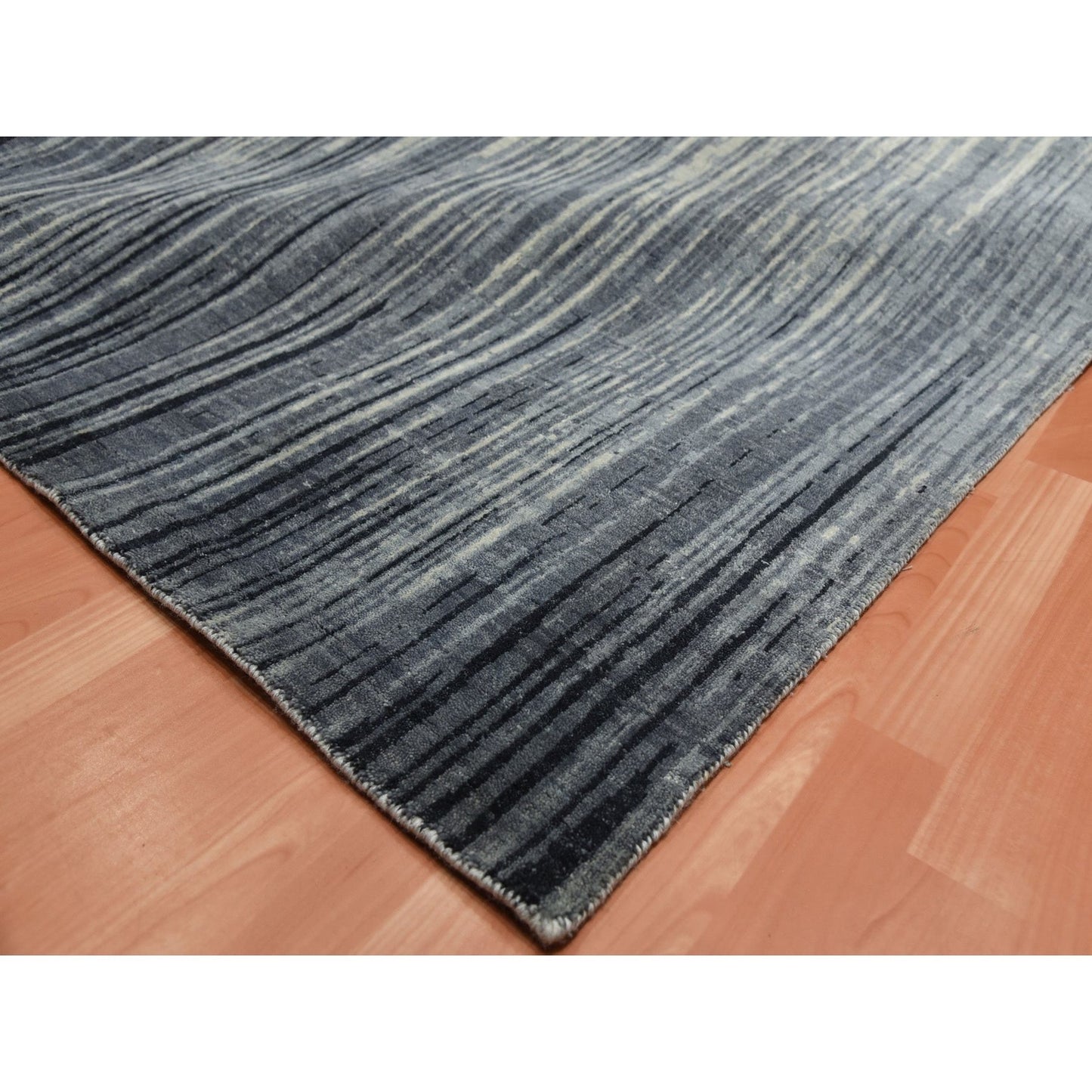 10'1"X14'2" Gray Pure Wool Hand Knotted Modern Ombre Design Rug