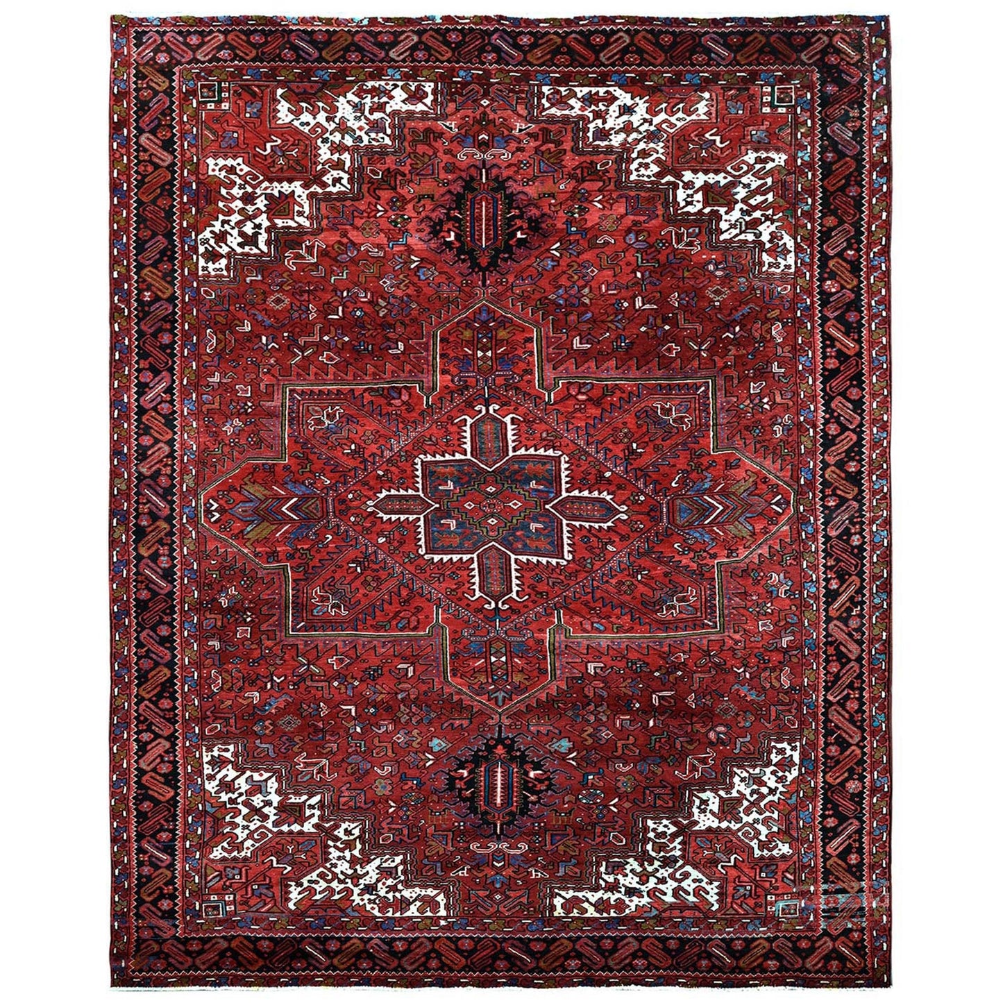 8'9"X10'4" Ruby Red Vintage Zoroastrian Heris 100% Wool Hand Knotted Rug