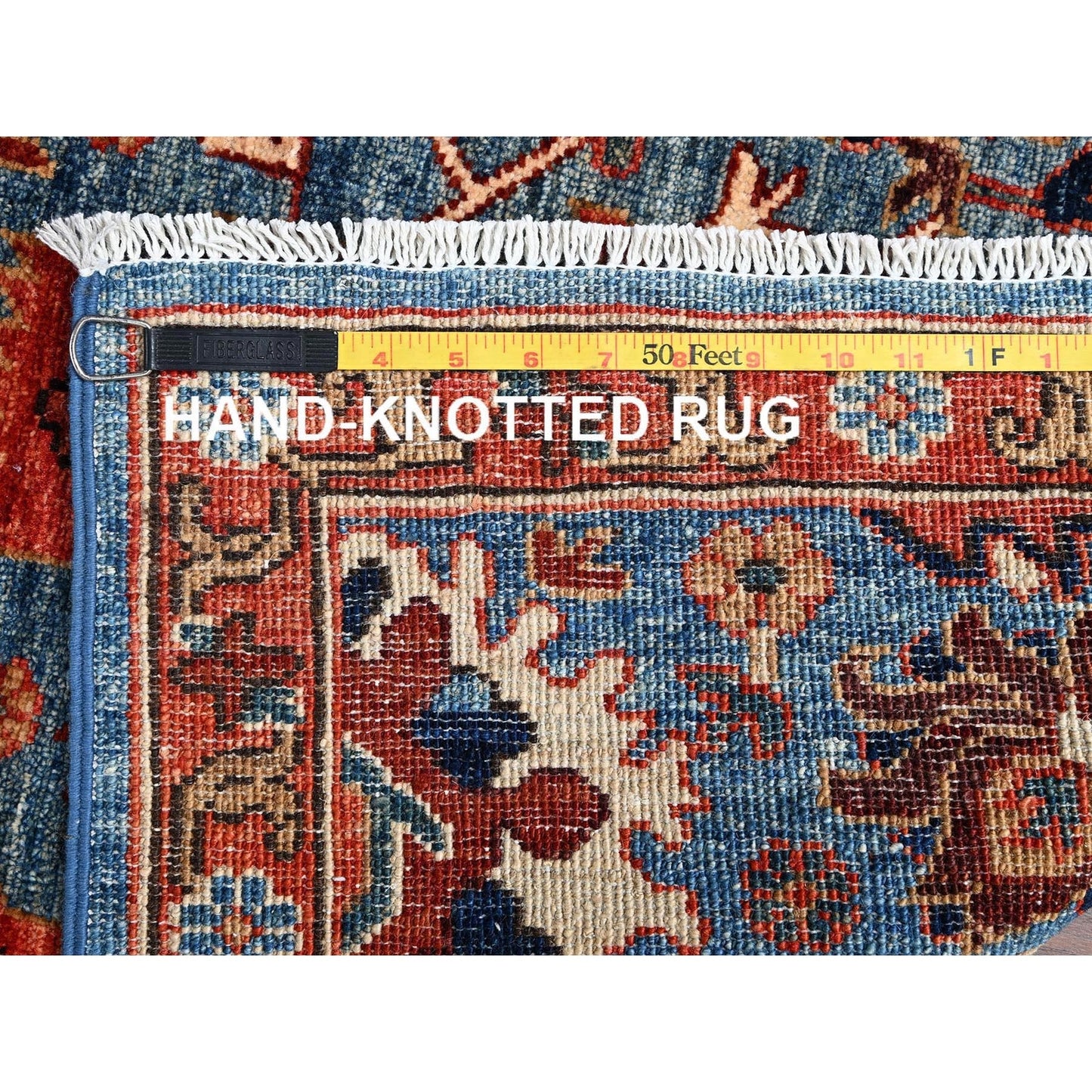 2'10"X9'10" Blue Heris All Over Design Hand Knotted Soft Wool Runner Rug